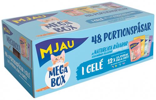 Mjau Megabox portionspåsar, i gele
