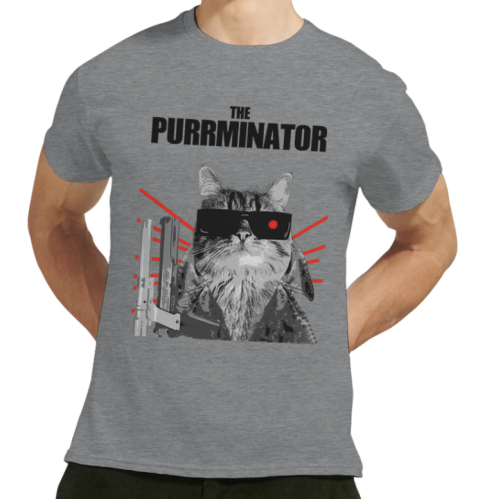 Supercat T shirt med tryck Purrminator grå S