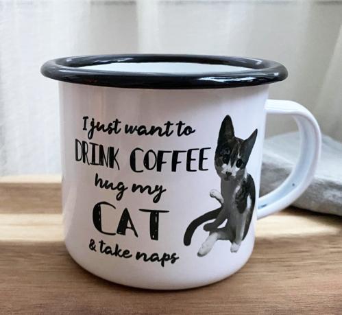 Emaljmugg Coffe & Cat