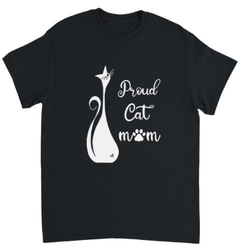 T shirt med tryck Proud Cat mom, svart