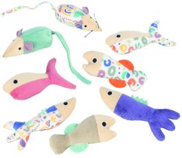 Kattleksak mus / fisk 4-pack