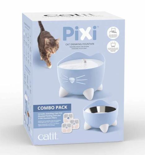 Catit Pixi Combo BLÅ - vattenfontän och matskål