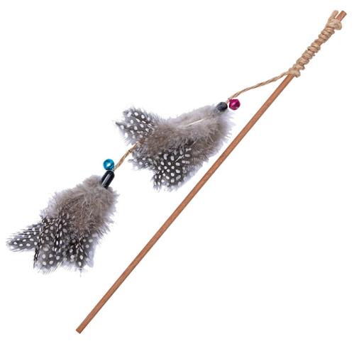 Kattspö trä med fjädrar och pinglor