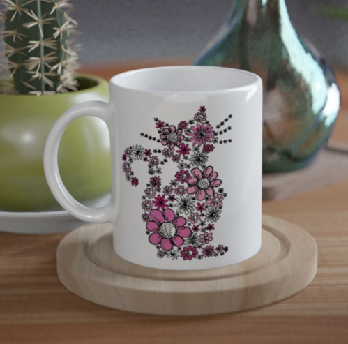 Mugg Blommiga Katten