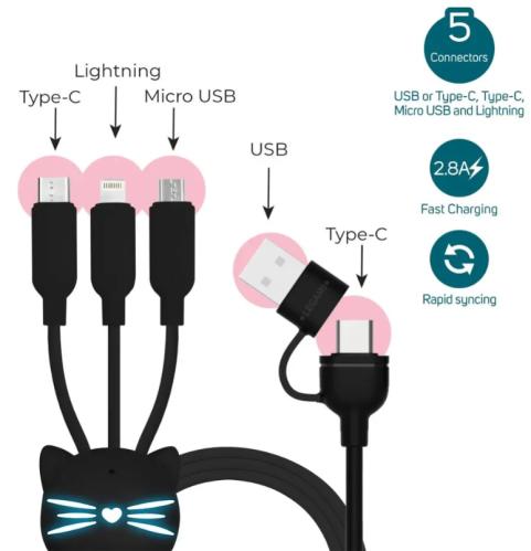 Laddkabel 3 i 1 kattmotiv