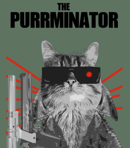 Grön hoodie med katt The Purrminator