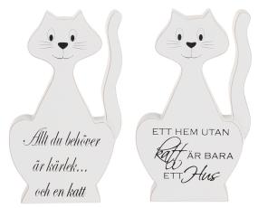 Träkatt vit med text (2 olika)