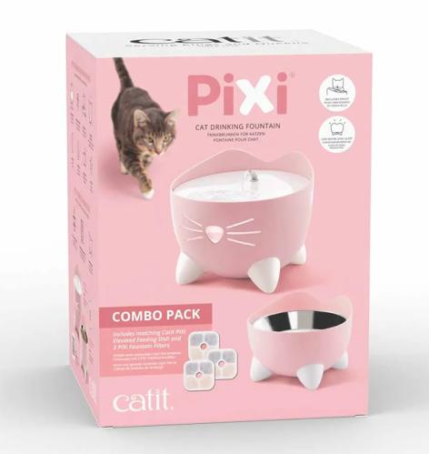 Catit Pixi Combo ROSA - vattenfontän och matskål