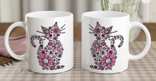 Mugg Blommiga Katten