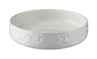 Kattmatskål keramik låg kant vit