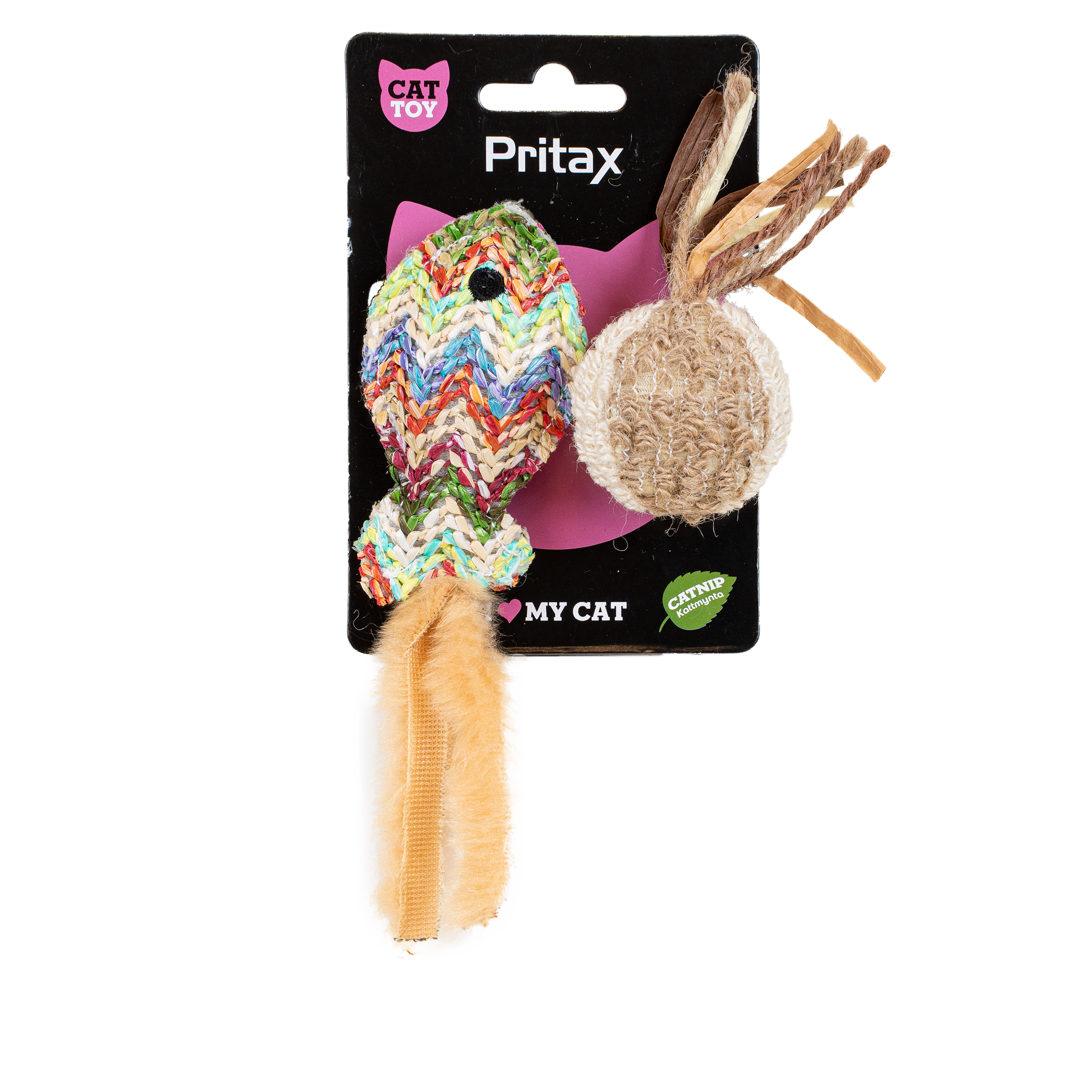 Kattleksak Natural 2-pack Fisk och Boll