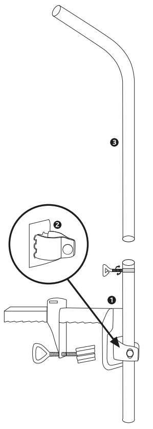 Teleskoprör med räckes- eller väggklämma till balkongnät